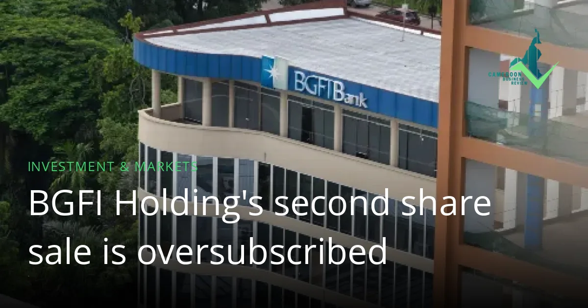 The BGFIBank sign on top of a curved office building surrounded by trees